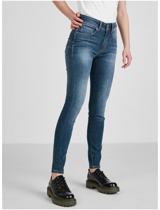Tmavě modré dámské skinny fit džíny s vyšisovaným efektem Guess - Dámské