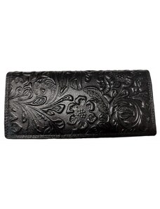 Kožená peněženka květy BLACK