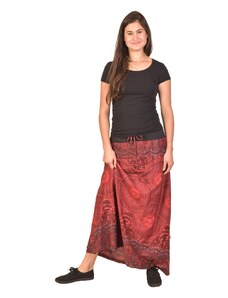 Dlouhá sukně, vínová s potiskem Mandal, elastický pas, šňůrka L/XL , Vínová , Nepál , 100%bavlna