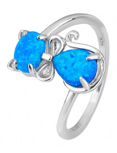 Stříbrný prsten KOČKA modrý OPÁL