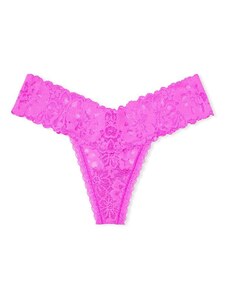 Victoria's Secret luxusní Electric Pink celokrajková tanga Floral Lace Thong Panty