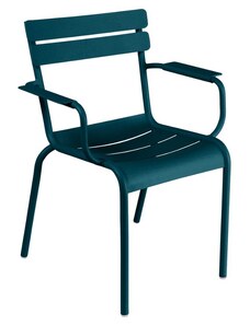 Modrá kovová zahradní židle Fermob Luxembourg s područkami