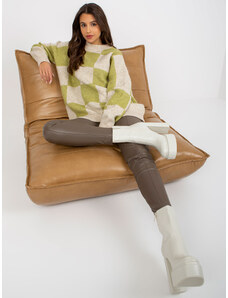 Fashionhunters Světle zelený a béžový oversize svetr s kulatým výstřihem