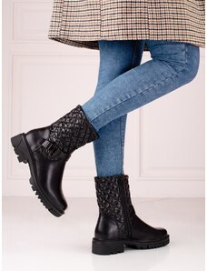 Moderní dámské kotníčkové boty černé na plochém podpatku