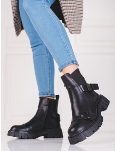 PK Krásné kotníčkové boty dámské černé na plochém podpatku