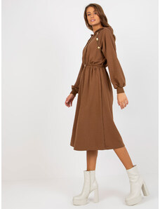 Fashionhunters Hnědé mikinové šaty s kapucí