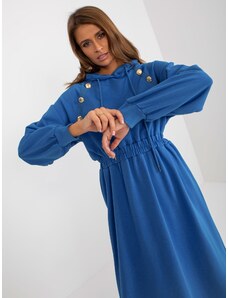 Fashionhunters Tmavě modré rozevláté mikinové šaty s knoflíky