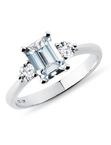 Prsten s akvamarínem emerald a brilianty v bílém zlatě KLENOTA R0305792