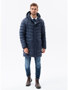 Ombre Clothing Pánská prošívaná zimní bunda parka - tmavě modrá V2 OM-JALJ-0100