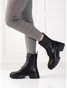 SERGIO LEONE Pohodlné černé dámské kotníčkové boty na plochém podpatku