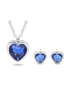 Biju Set z chirurgické oceli srdce, řetízek + náušnice s modrými zirkony 10 0023-1
