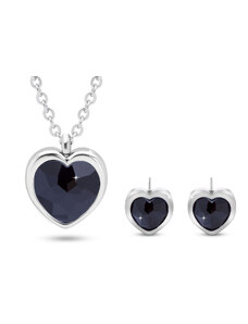 Biju Set z chirurgické oceli srdce, řetízek + náušnice s černými zirkony 10 0023-2