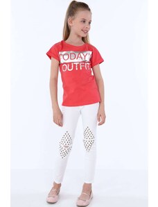 Dívčí tričko s nápisy, korálové NDZ8168