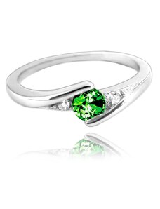 MINET Elegantní stříbrný prsten se zeleným zirkonem