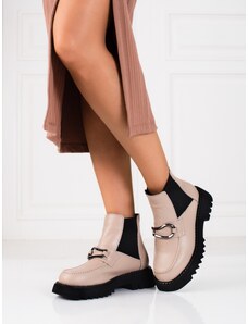 PK Exkluzívní kotníčkové boty dámské hnědé na plochém podpatku