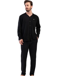 Naspani Černé celo propínací pyžamo pro muže - vzorované kalhoty 1P1408