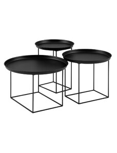 Set tří černých kovových konferenčních stolků MICADONI ATACA 63/50 /43 cm