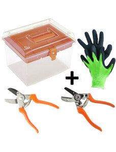 PROSPERPLAST Průhledný box na nářadí + zahradní rukavice a 2x zahradní nůžky