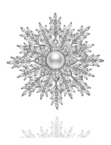 Éternelle Vánoční brož s perlou a zirkony Emma White - sněhová vločka