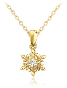 MINET Pozlacený stříbrný náhrdelník SNĚHOVÁ VLOČKA s bílými zirkony