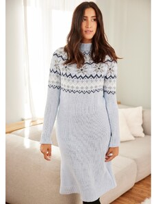 bonprix Norské pletené šaty, pod kolena Modrá