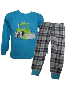 Betty Mode (ušito v ČR) Chlapecké pyžamo Betty Mode tyrkysové traktor s radlicí
