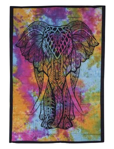 Přehoz s tiskem, Slon, barevná batika, 130x200 cm