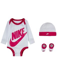 Nike futura logo ls hat / bodysuit / bootie 3pc WHITE