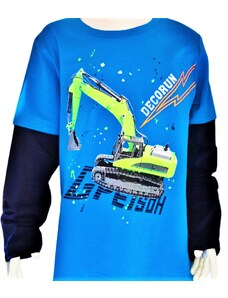 KUGO-Chlapecké triko dlouhý rukáv Bagr 2jitý rukáv světle modré