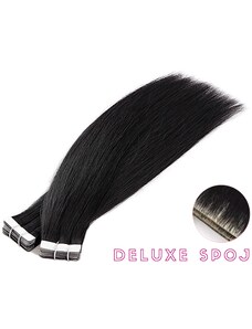 Deluxe neviditelné vlasové PU pásky tape in na prodlužování vlasů 40cm 01 - černá jako uhel