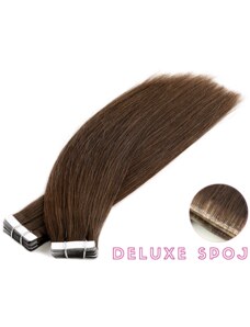 Deluxe neviditelné vlasové PU pásky tape in na prodlužování vlasů 60cm 04 - středně hnědá