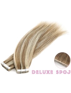 Deluxe neviditelné vlasové PU pásky tape in na prodlužování vlasů 50cm 14/24 - tmavá blond / platinová extra