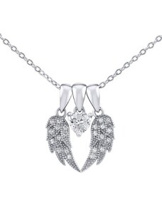 Silvego Stříbrný náhrdelník s přívěskem křídel a srdce Aurélie s Brilliance Zirconia DCC1608223N