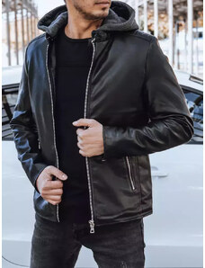 BASIC Černá koženková bunda s kapucí