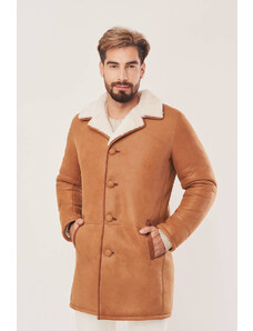 KONOPKA Světle hnědý pánský zimní kabát s matným povrchem - Kožich