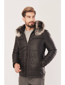 KONOPKA Pánská zimní kožená bunda s kapucí