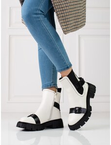 PK Zajímavé kotníčkové boty bílé dámské na plochém podpatku