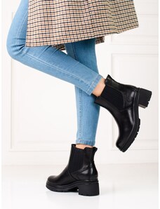 PK Jedinečné černé dámské kotníčkové boty na širokém podpatku