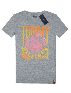 Tommy Hilfiger dámské tričko s krátkým rukávem Graphics Essential Crew šedé