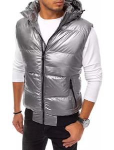 BASIC Stříbrná lesklá prošívaná vesta