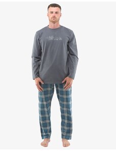 GINA Pánské dlouhé pyžamo s potiskem 79133P - tm. šedá, petrolejová