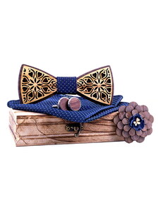 gaira Dřevěný motýlek s kapesníčkem a manžetovými knoflíčky a broží 709213
