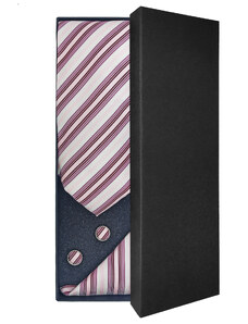 Růžovo-bílá pánská kravata s proužky – Dárková sada