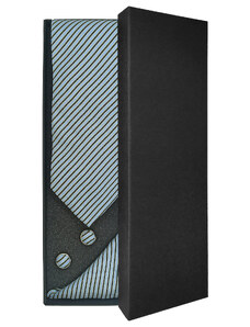 Světle modrá pánská kravata s proužky – Dárková sada