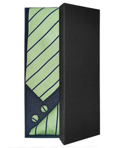 Limetkové zelená pánská kravata s proužky – Dárková sada