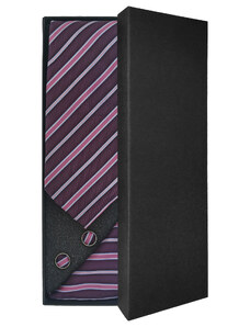 Fialová pánská kravata s pruhy – Dárková sada