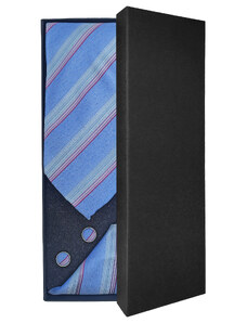 Zářivě světle modrá pruhovaná pánská kravata – Dárková sada