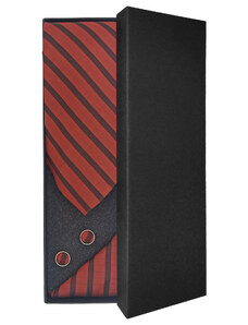 Sytě červená pánská kravata s pruhy – Dárková sada