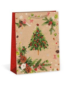 ARGUS papírová dárková VÁNOČNÍ taška "NATUR" (přírodní) T4, Vánoční Stromeček s Větvičkou