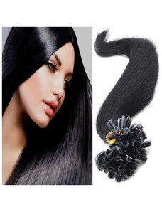 Girlshow Lidské vlasy keratin, kvalita Remy AAA 51 cm, 100 ks - 1B - černá